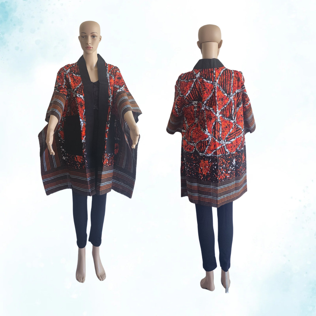 African Print Kimono with Indigenous Fabric Mix