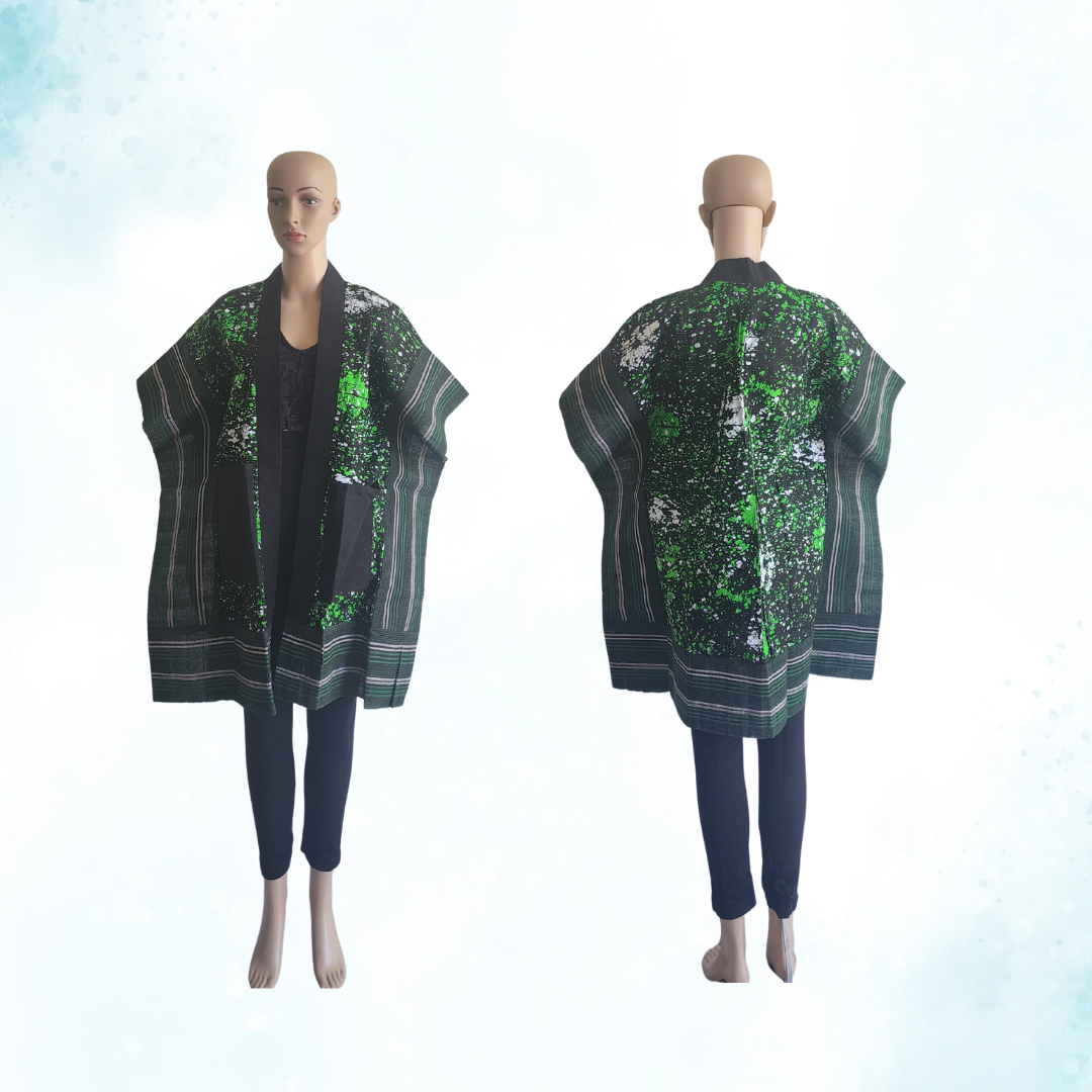 African Print Kimono with Indigenous Fabric Mix