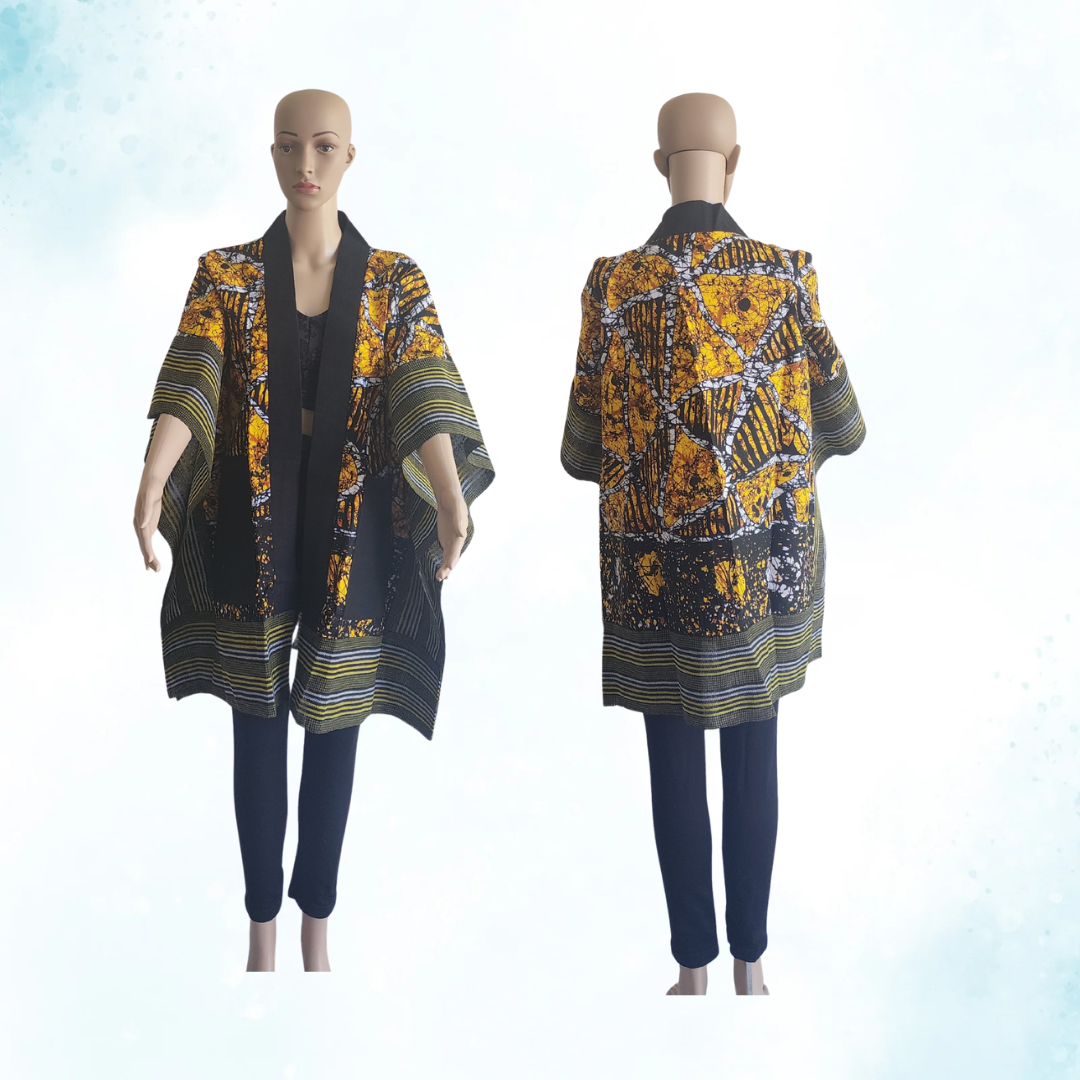 African Print Kimono with Indigenous Fabric Mix
