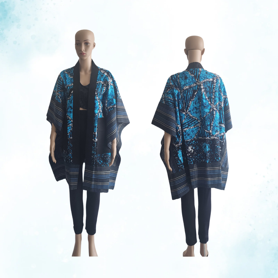 African Print Kimono with Indigenous Fabric Mix