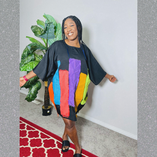 Short Boubou with African native fabric patches